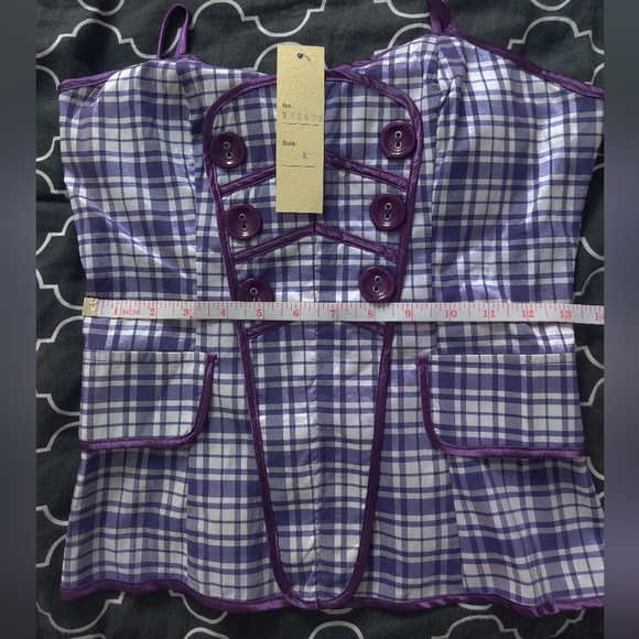 🆕 Katia purple checkered plaid academia cotton blend spaghetti strap top_M,L - Picture 10 of 15